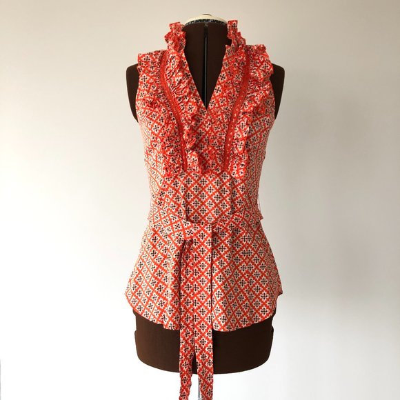 Orange Print Ruffled Halter Top Size M - Picture 8 of 8